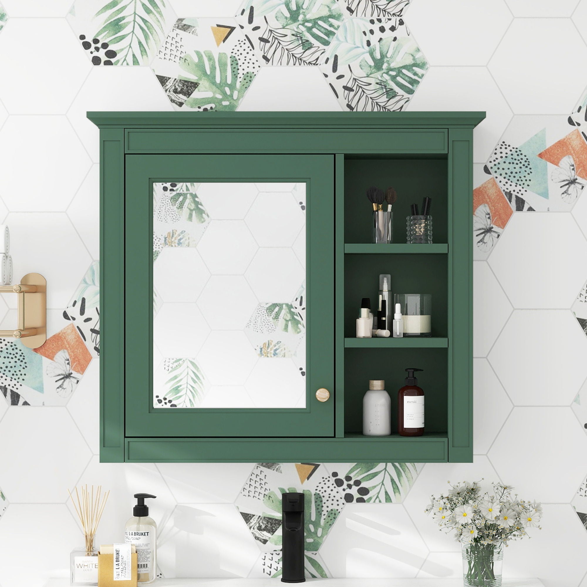 Wall Mounted Medicine Cabinet With Mirror And 3 Open Shelves by Unique Piece Furniture
