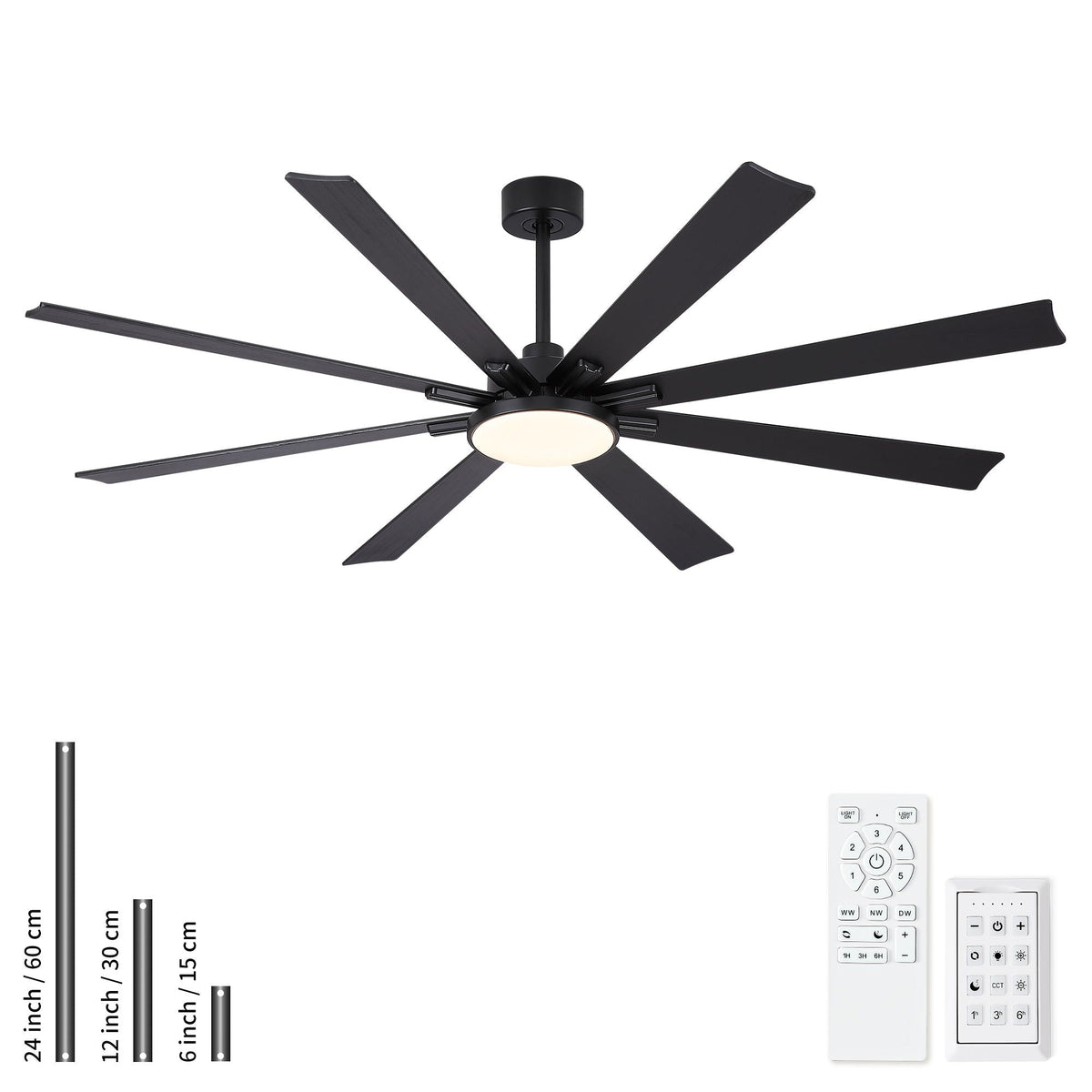Large Ceiling Fan With Dimmable LED Light 8 Blades Remote Control, Reversible DC Motor by Unique Piece Furniture