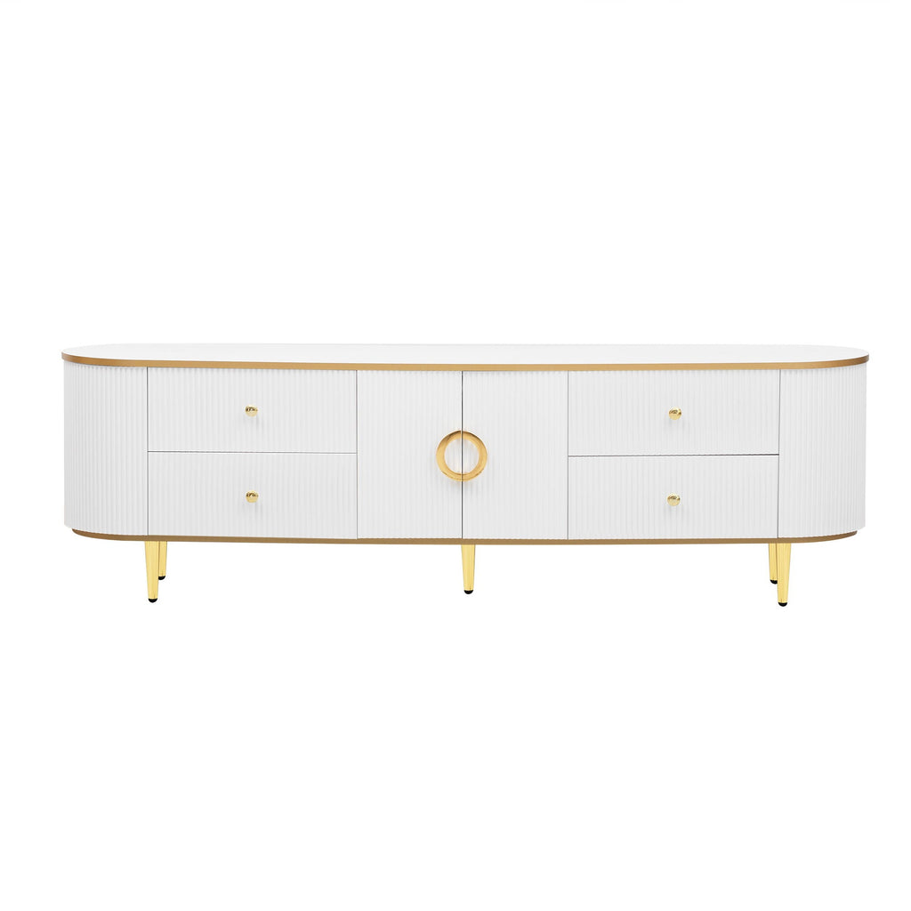 Modern TV Stand For TVs Up To 80", Entertainment Center With 4 Drawers And 1 Cabinet, Wood TV Console Table With And Handles For Living Room - White by Unique Piece Furniture
