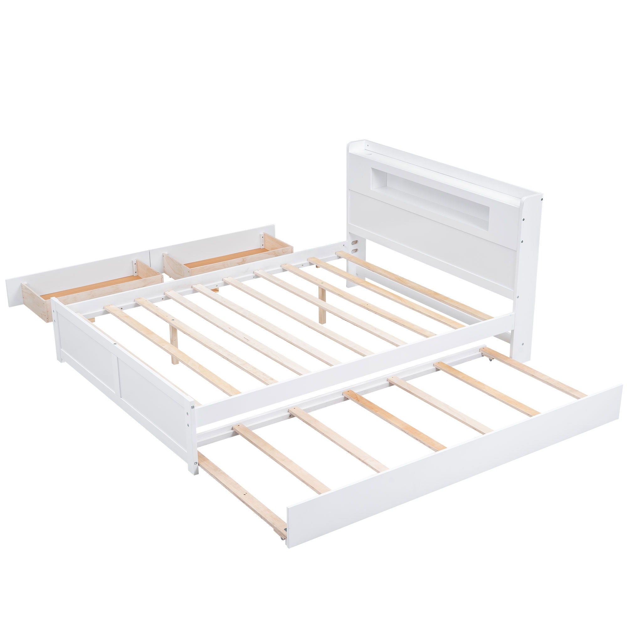 Storage Platform Bed With LED Lights, 2 Drawers And Trundle by Unique Piece Furniture