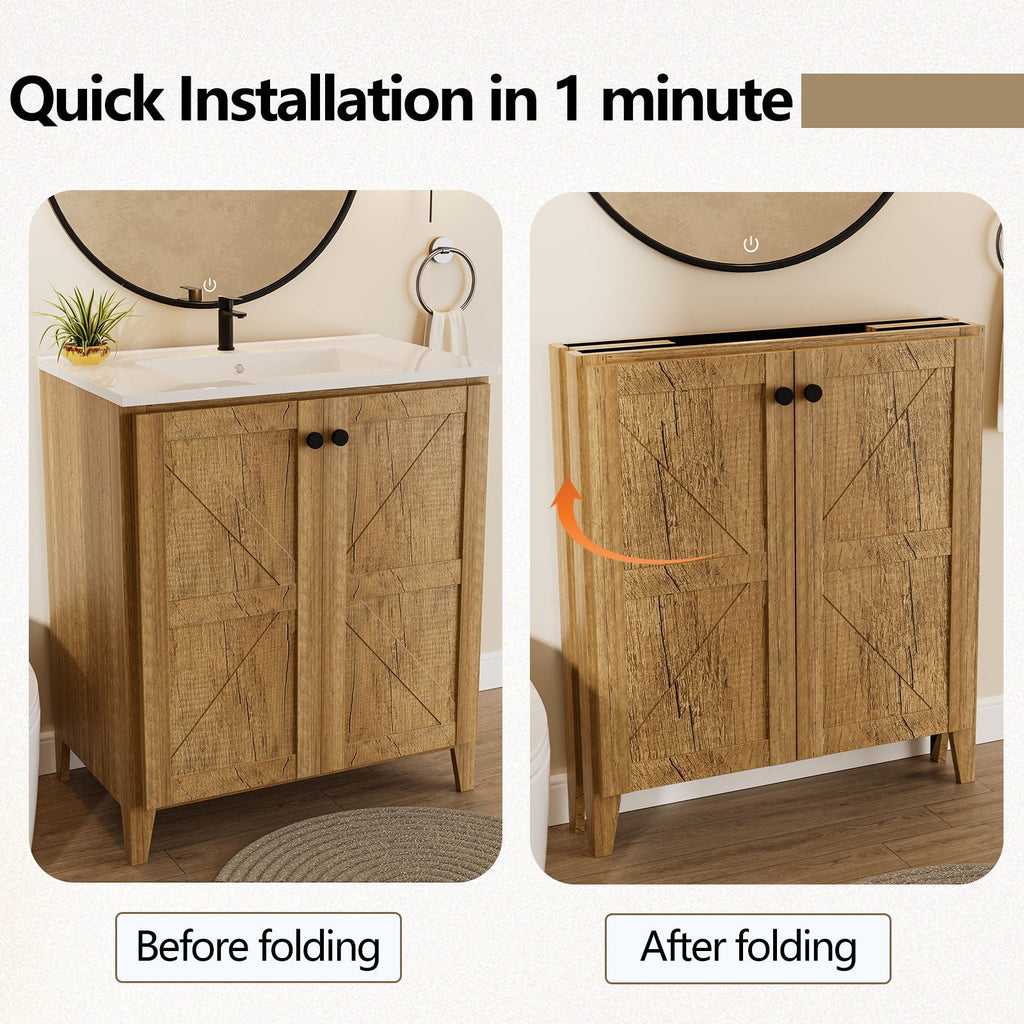 Folding Floor Cabinet With Ceramic Sink, Space Saving by Unique Piece Furniture