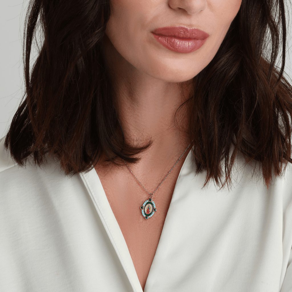 Our Emerald Lady of Guadalupe Necklace by Joy Dravecky