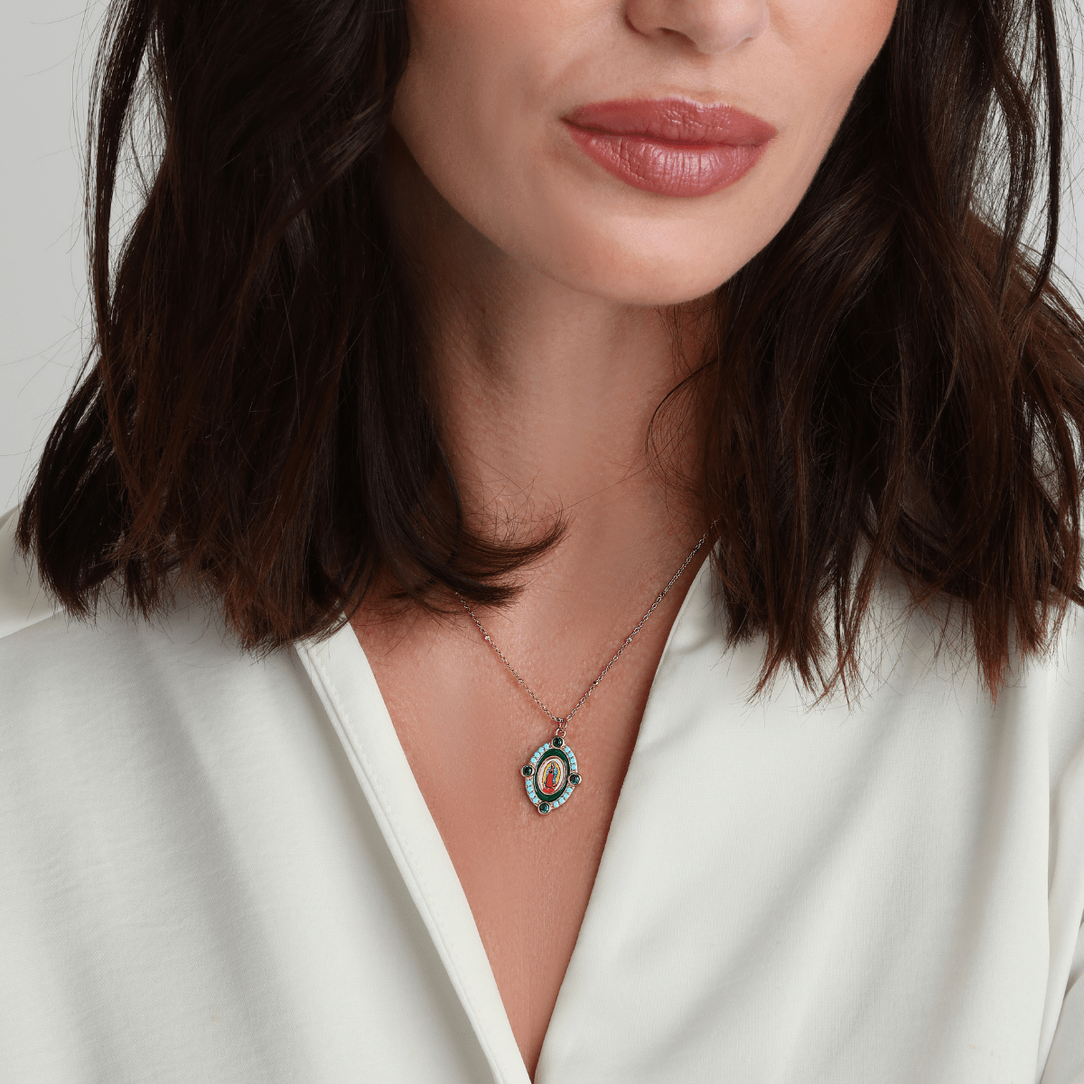 Our Emerald Lady of Guadalupe Necklace by Joy Dravecky