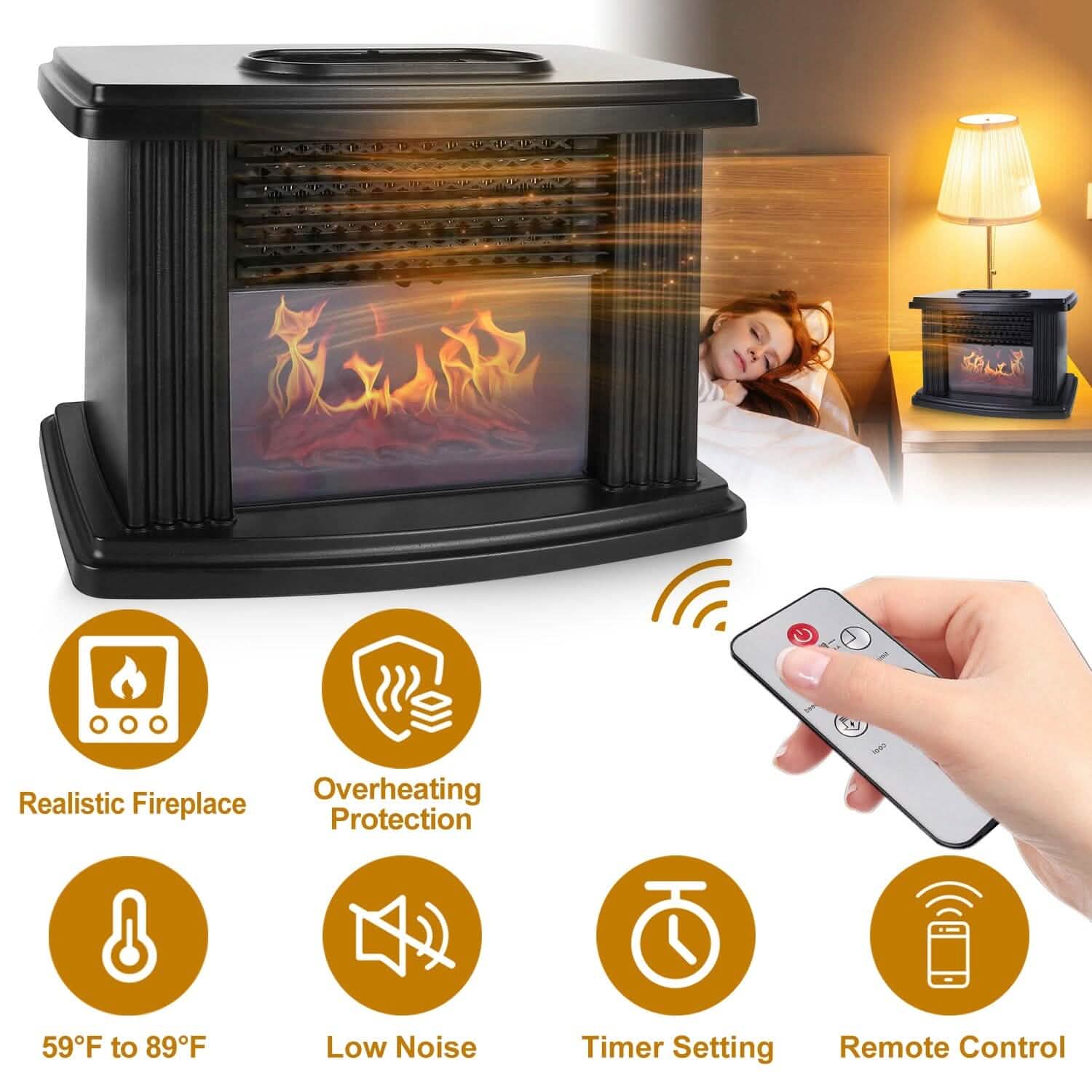 800W Artificial Flame Stove Electric Fireplace Heater by DailySale