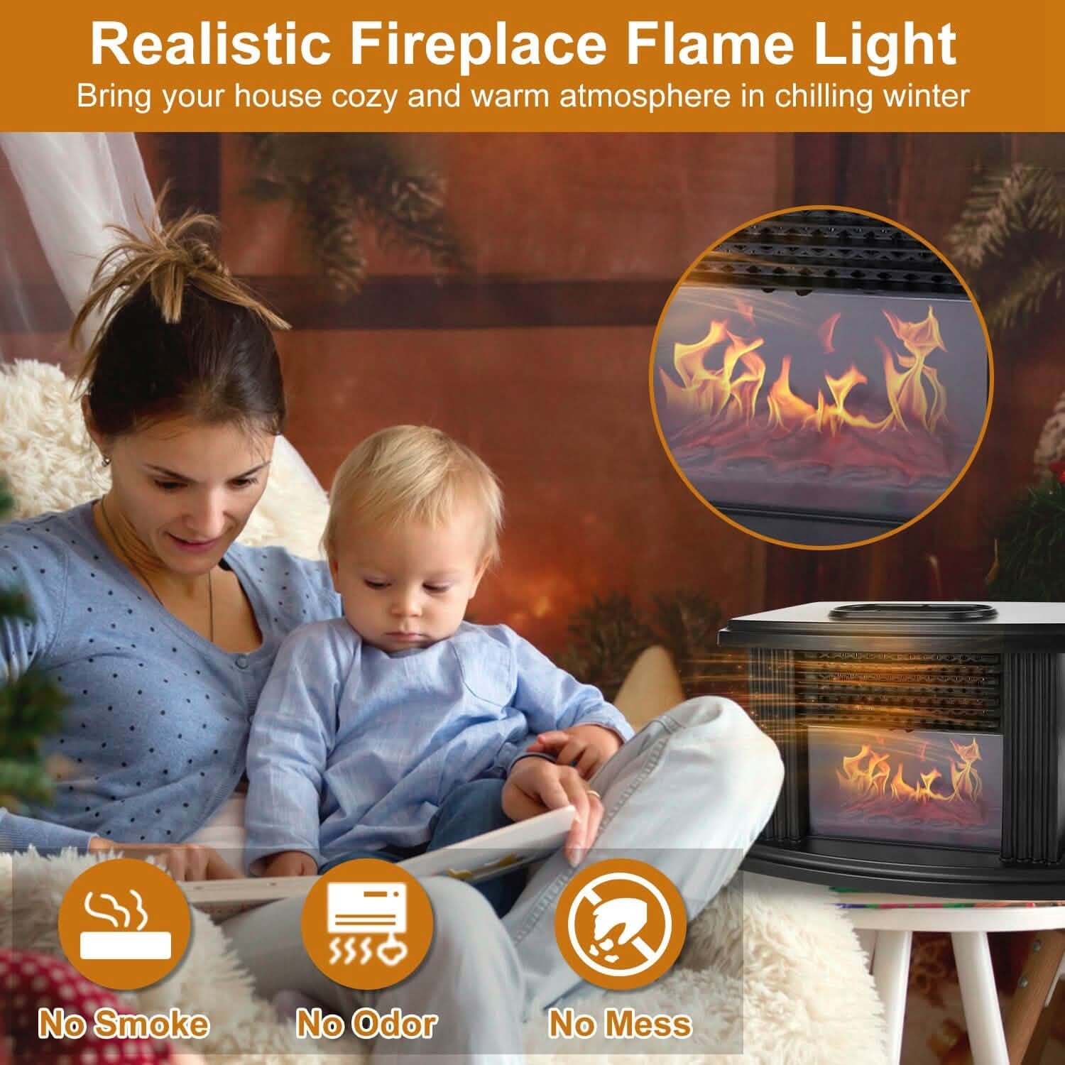 800W Artificial Flame Stove Electric Fireplace Heater by DailySale