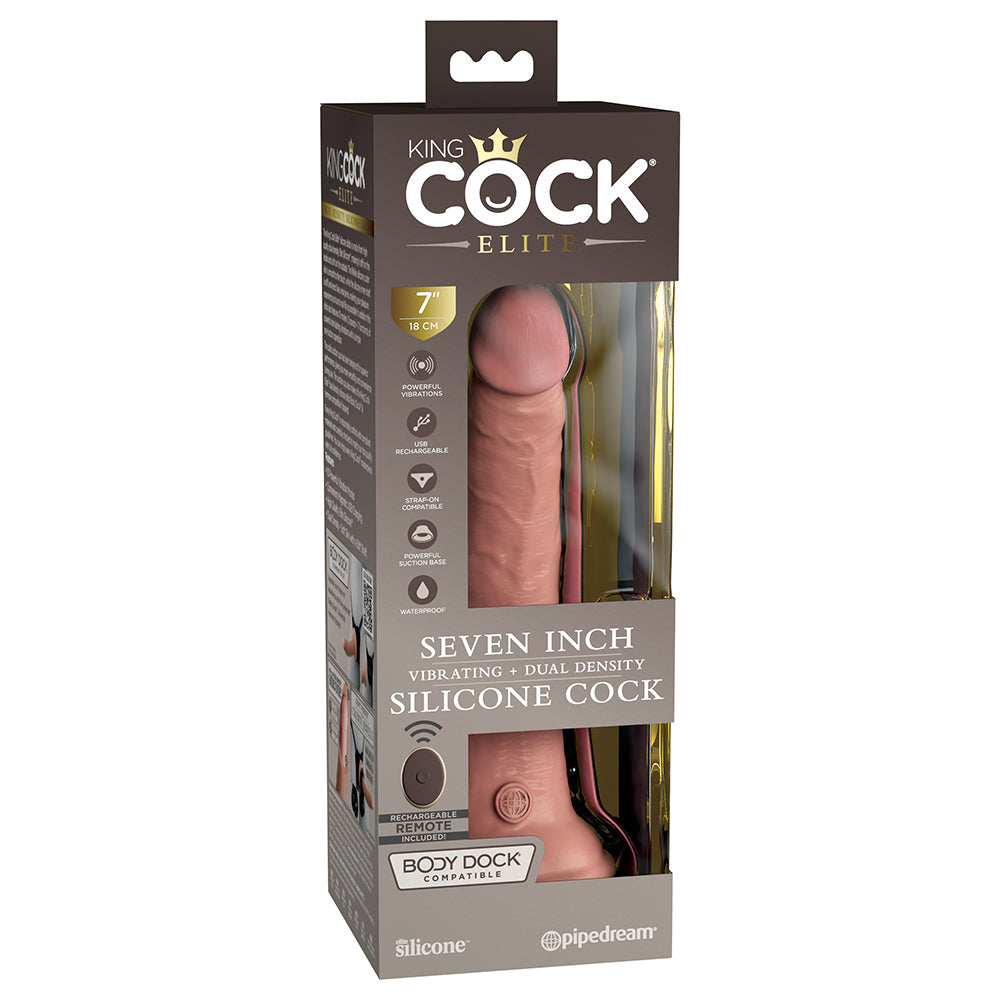 King Cock Elite 7 in. Vibrating Realistic Dildo With Suction Cup Beige by Pipedream