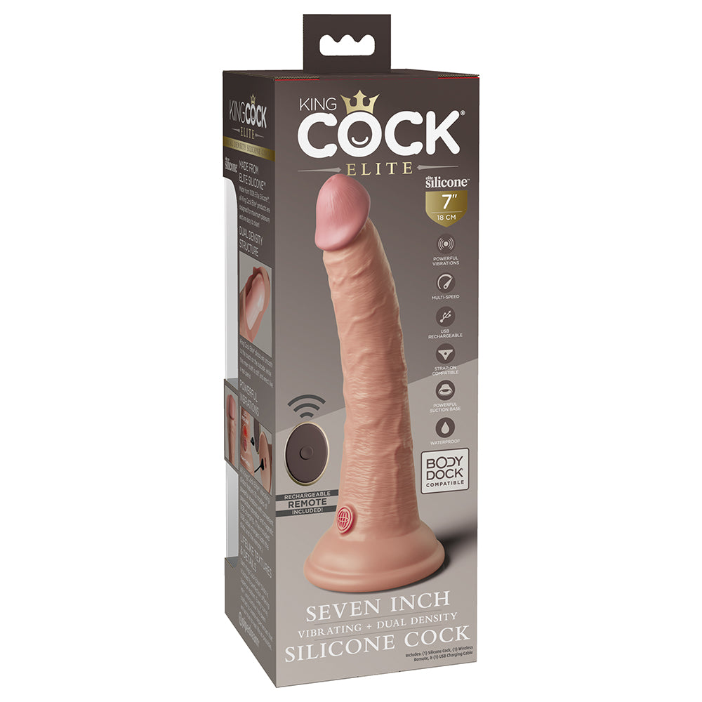King Cock Elite 7 in. Vibrating Realistic Dildo With Suction Cup Beige by Pipedream