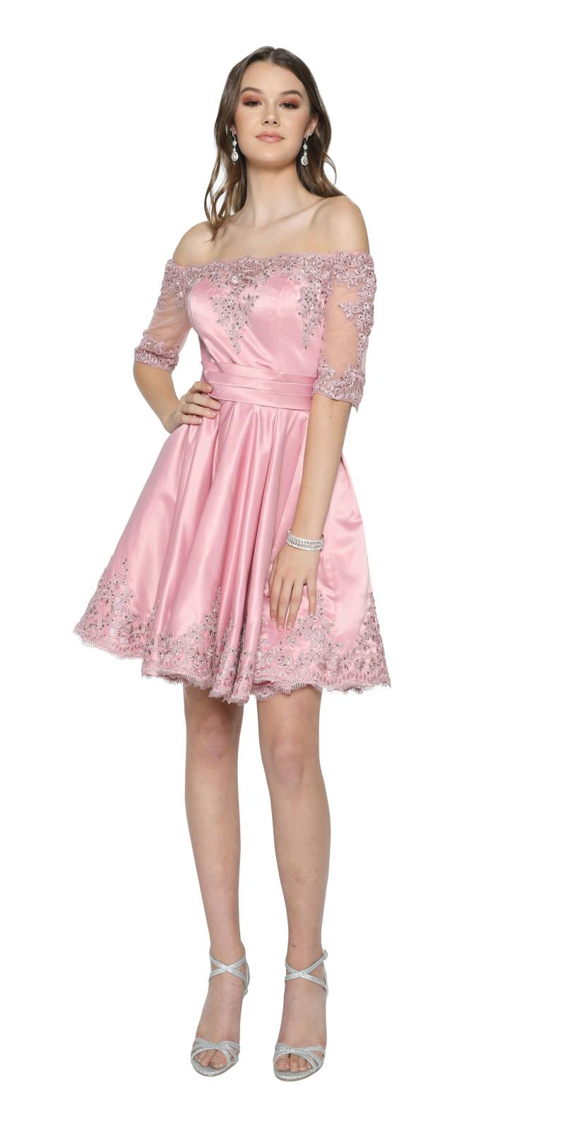 Juliet 804 Short Dress Off-Shoulder with Appliques by DiscountDressShop