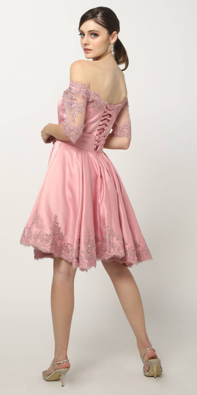 Juliet 804 Short Dress Off-Shoulder with Appliques by DiscountDressShop