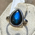 Labradorite Teardrop Simple Band Ring – Sterling Silver – Size 8 by Sacred Crystals