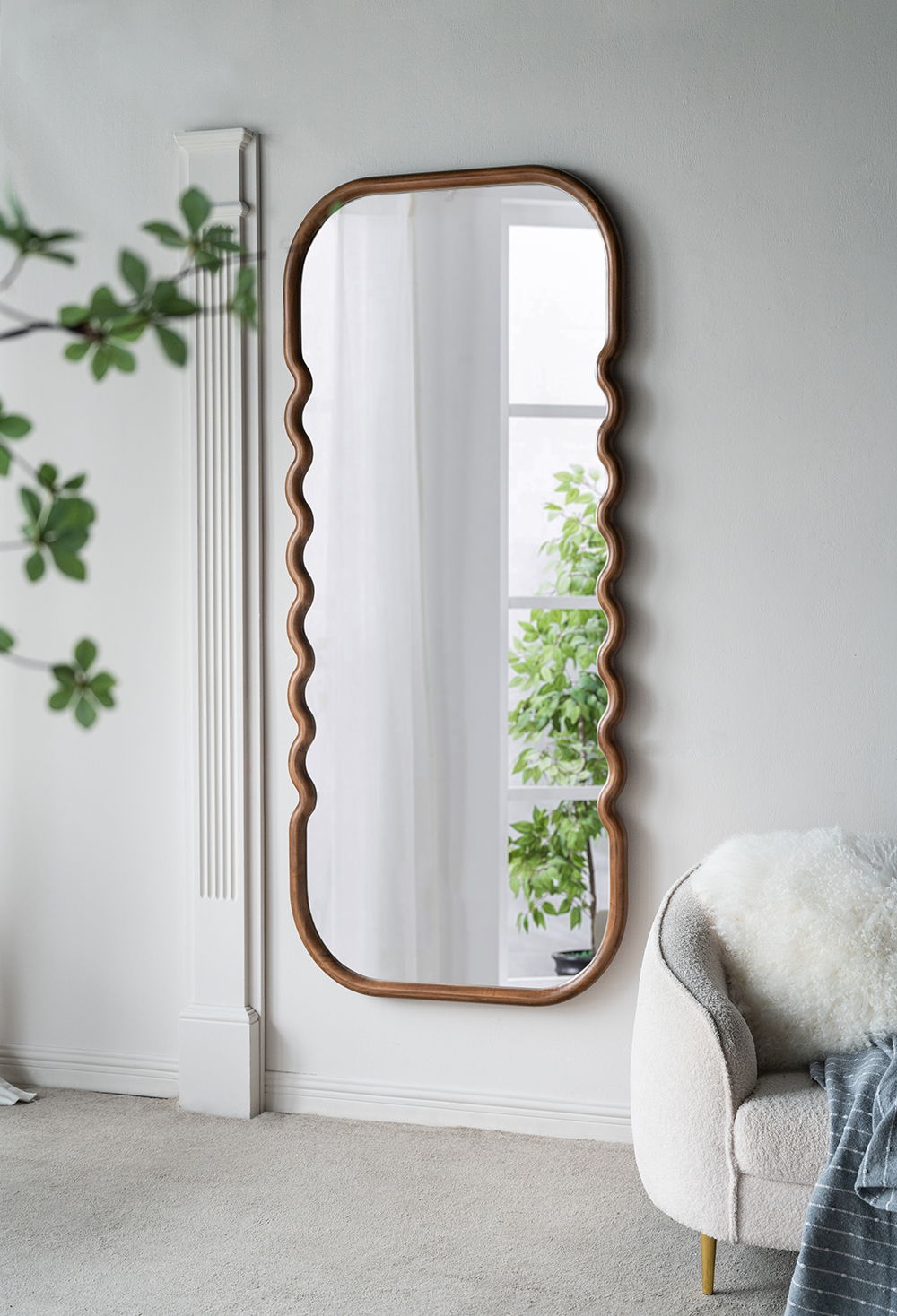 Oversized Wooden Floor Mirror With Unique Frame - Brown by Unique Piece Furniture