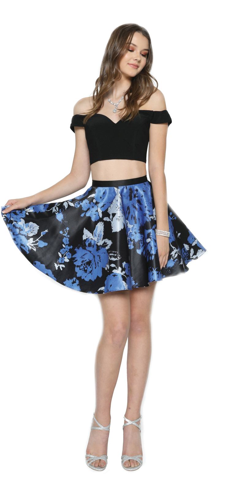Juliet 805 Two-Piece Short Party Dress Print Skirt Off-Shoulder by DiscountDressShop