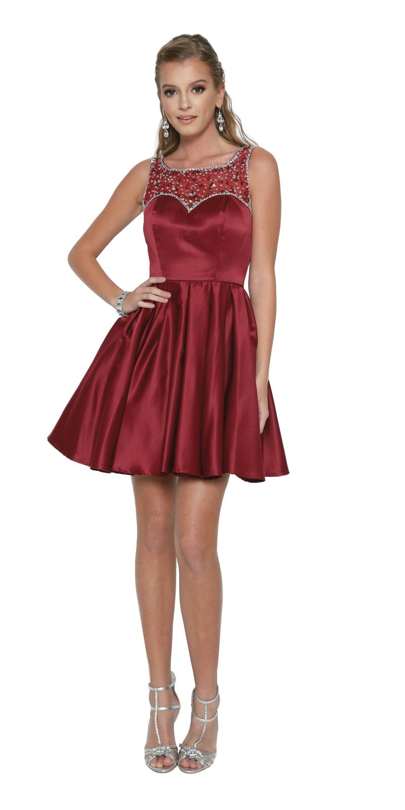 Juliet 808 Sleeveless Short Dress Beaded Illusion Neckline by DiscountDressShop