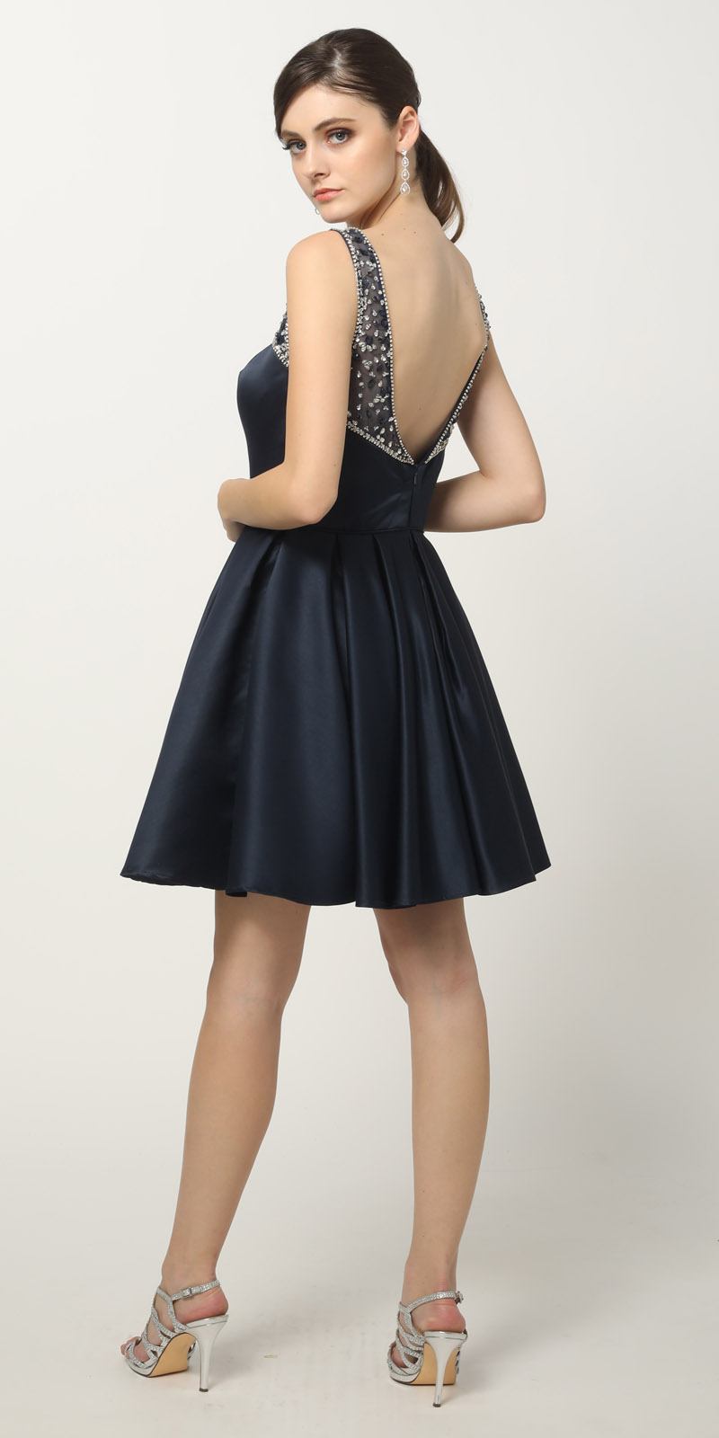 Juliet 808 Sleeveless Short Dress Beaded Illusion Neckline by DiscountDressShop