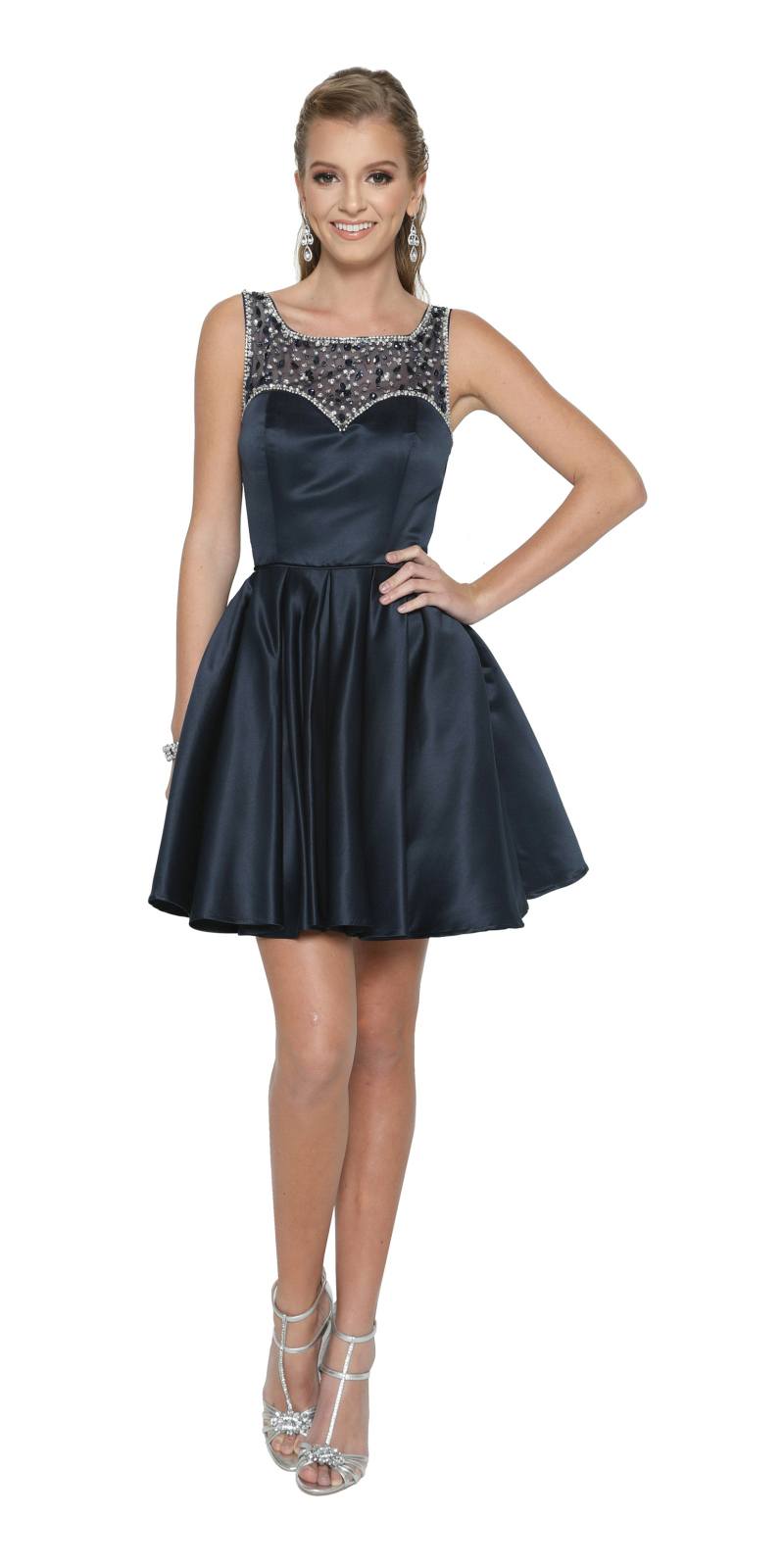 Juliet 808 Sleeveless Short Dress Beaded Illusion Neckline by DiscountDressShop