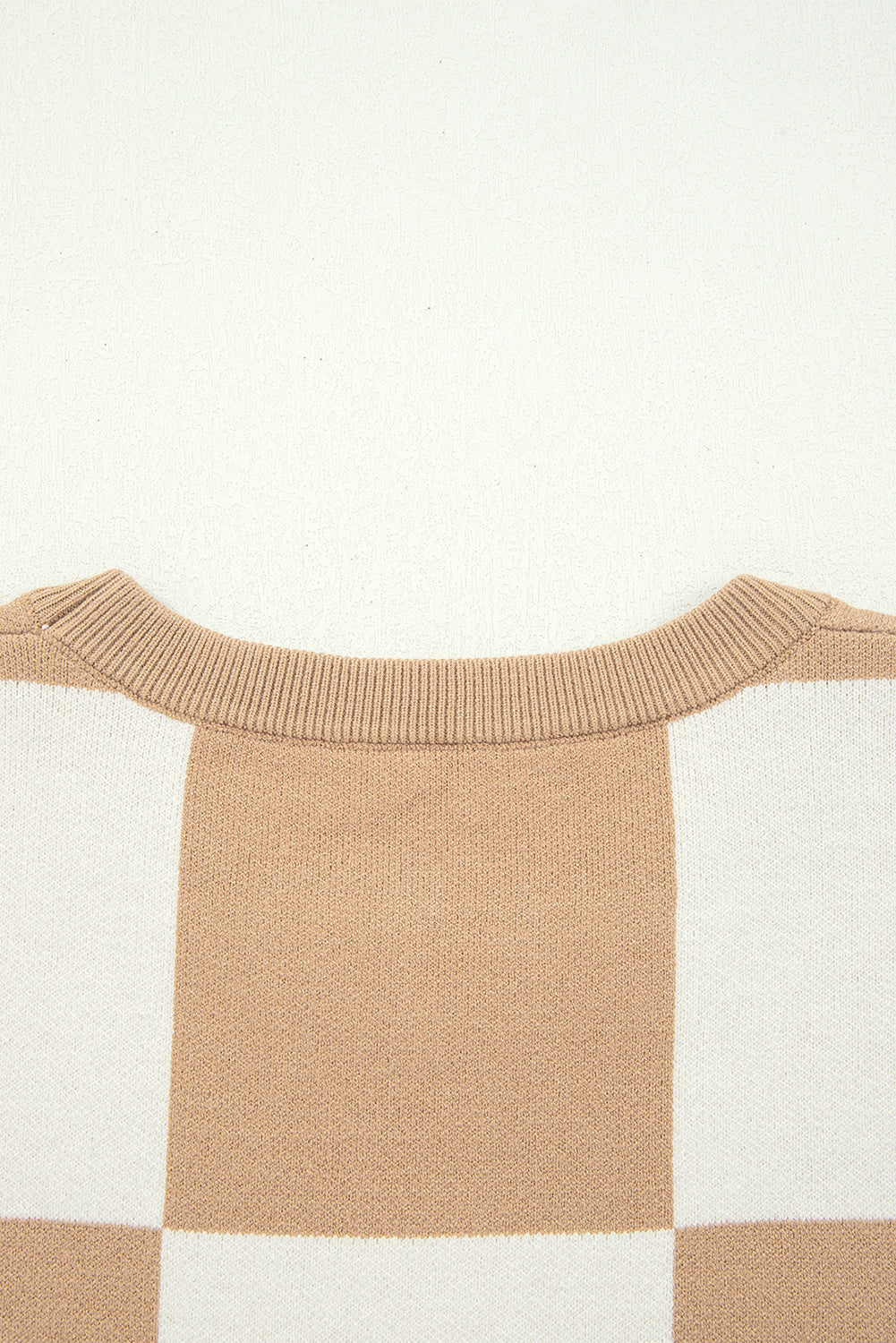 Light French Beige Checkered Pattern Loose Drop Shoulder Half Sleeve Sweater by Wild and Free Boutique