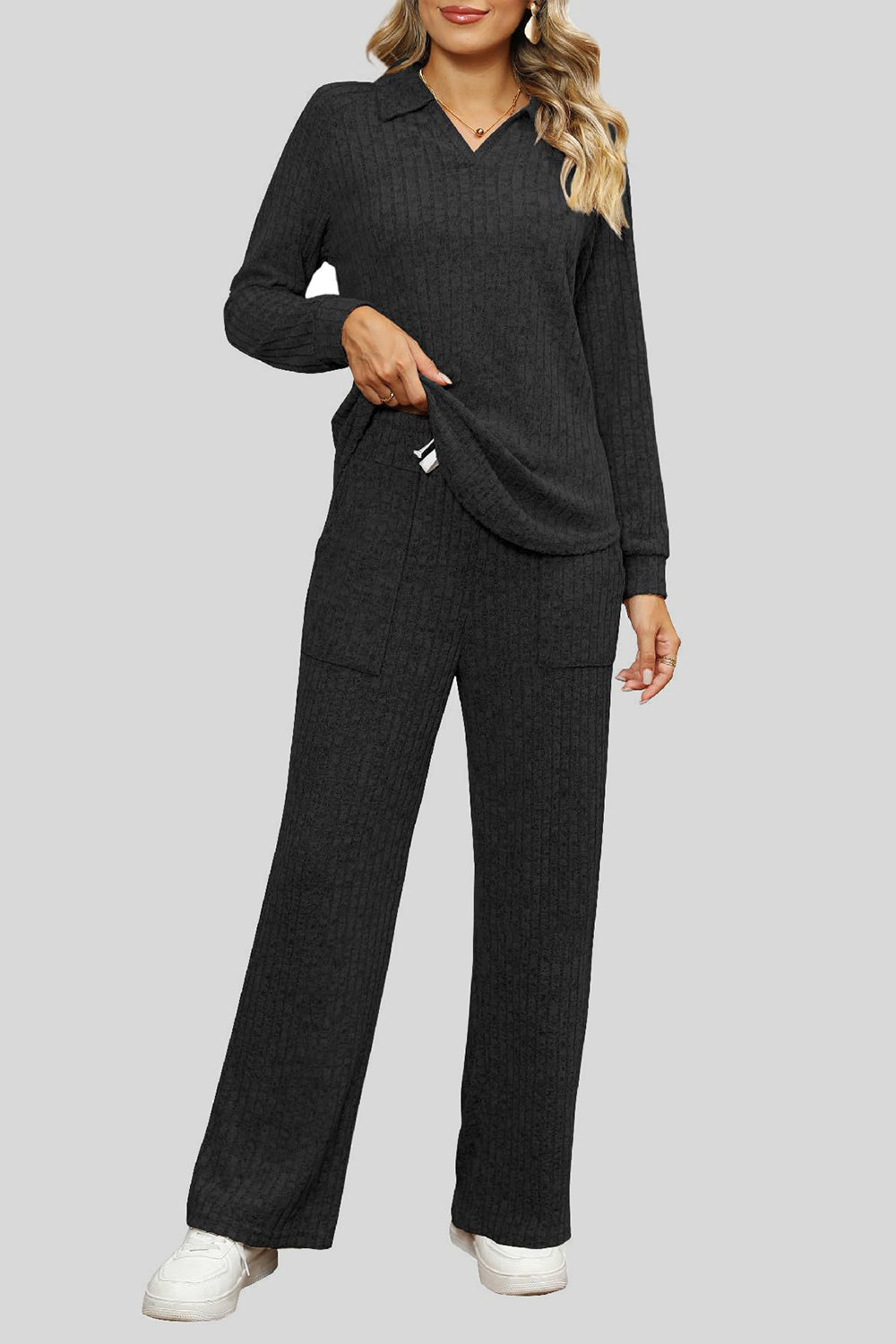 Ribbed Long Sleeve Top and Pocketed Pants Set by Wild and Free Boutique