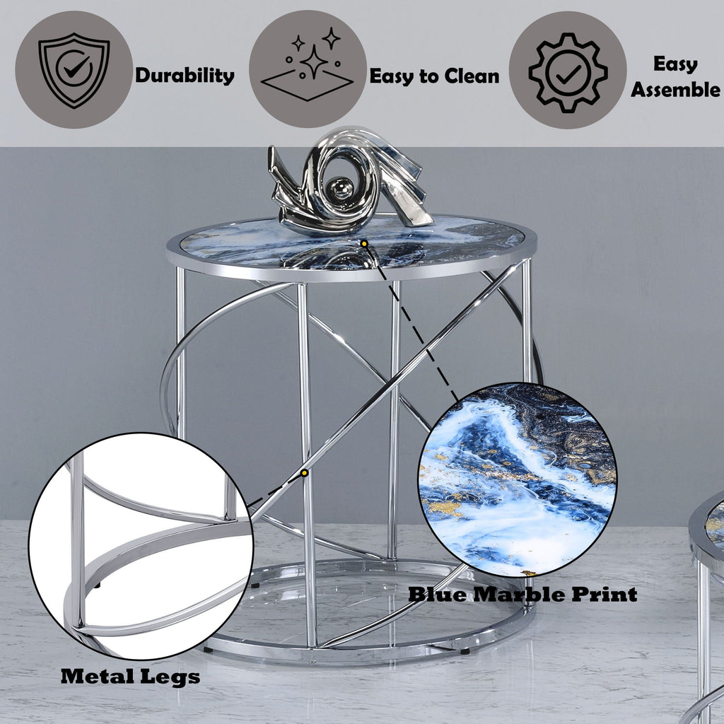 Lyda - Marble Print End Table - Blue by Unique Piece Furniture