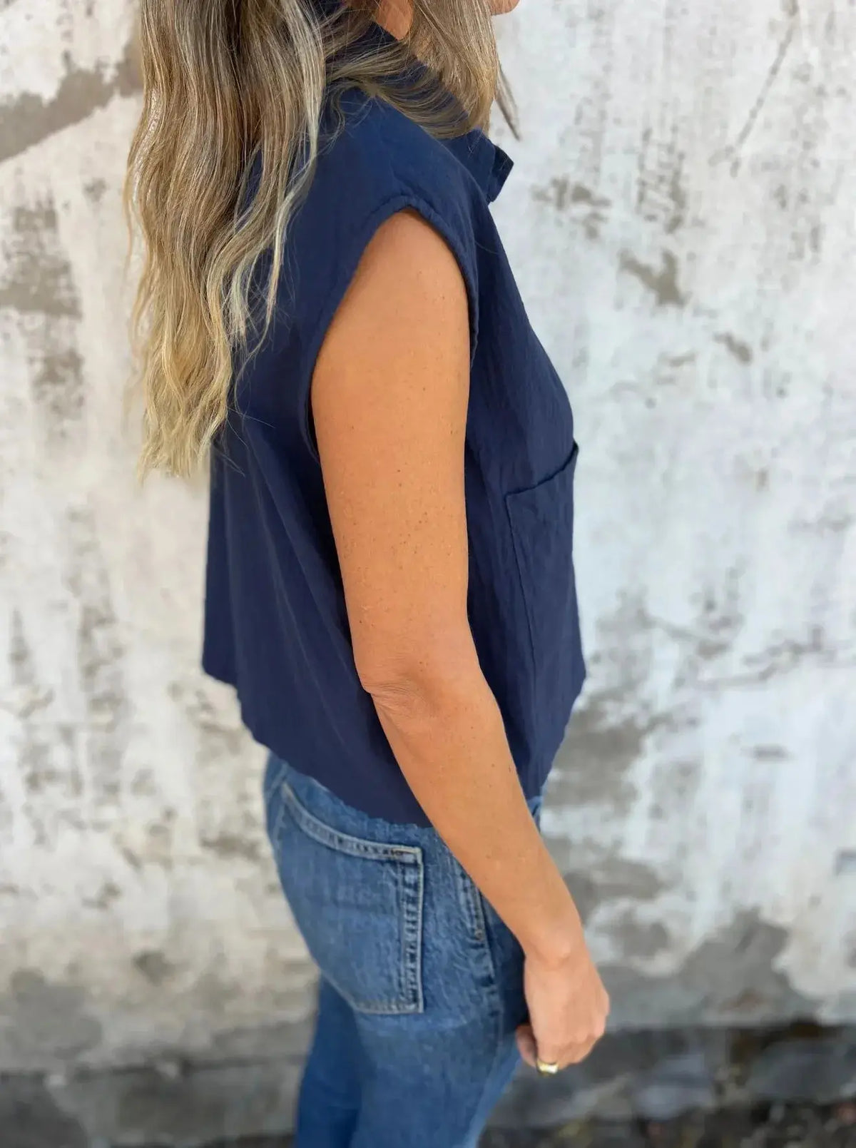Full Size Cap Sleeve Button Down Linen Shirt