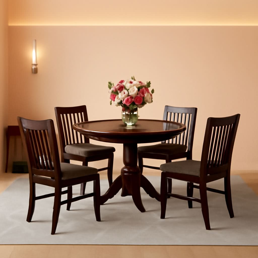 Mahogany Dining Table Set 5 Piece With Linen Chairs by ShipItFurniture