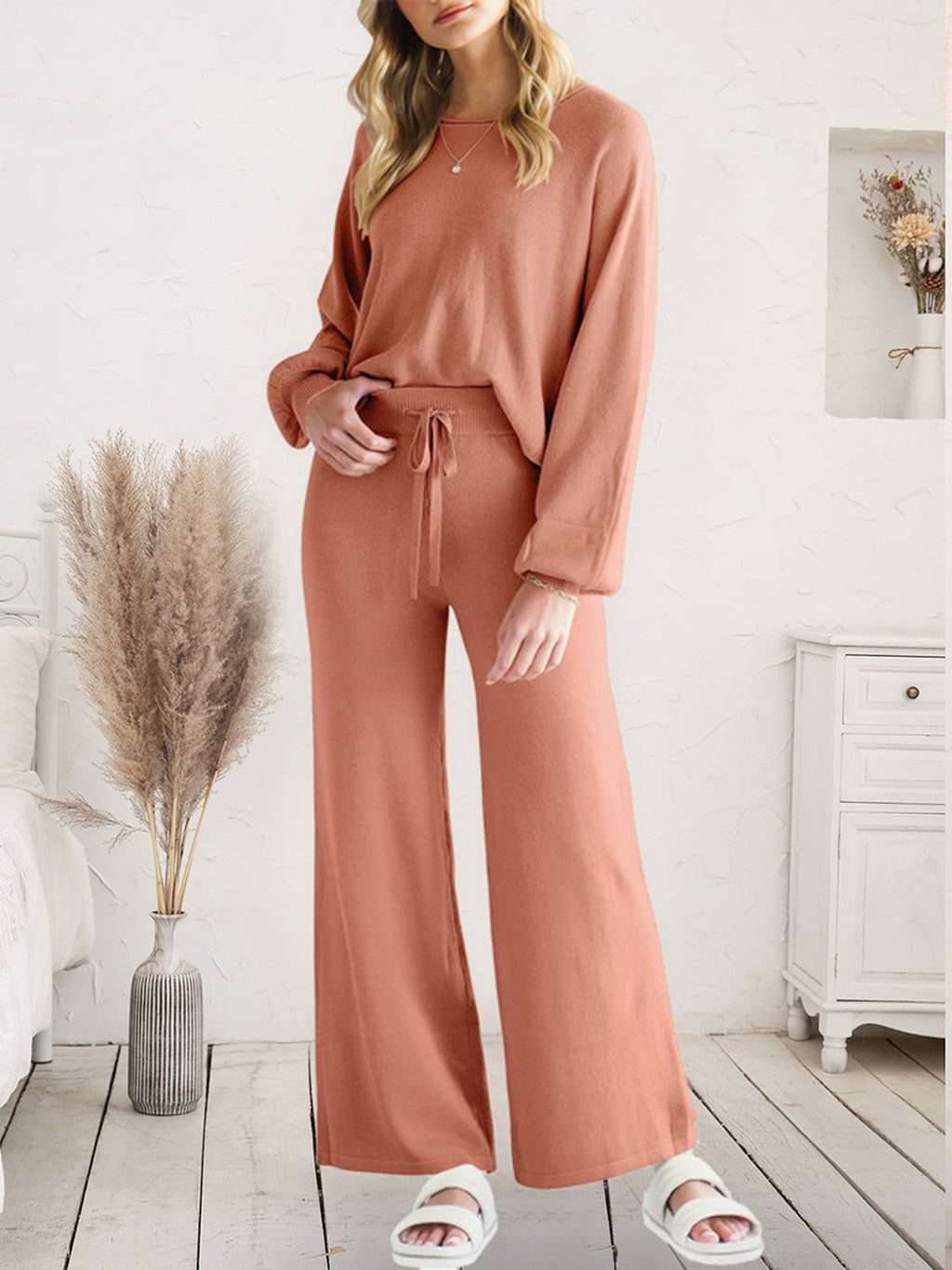 Long Sleeve Lounge Top and Drawstring Pants Set by Wild and Free Boutique