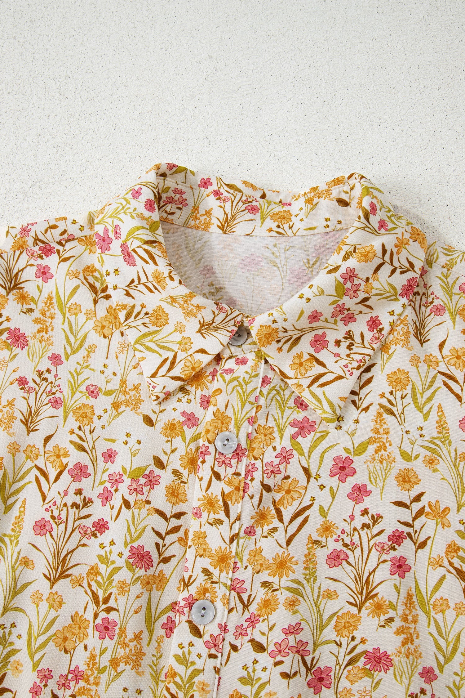 Yellow Floral Print Frilly Trim Smocked Cuff Long Sleeve Loose Shirt Dress by Wild and Free Boutique