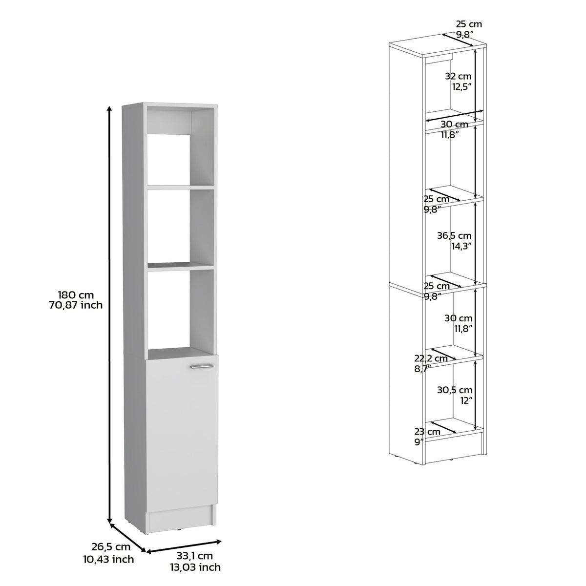 Linen Cabinet, 1 Door, 6 Shelves - White by Unique Piece Furniture