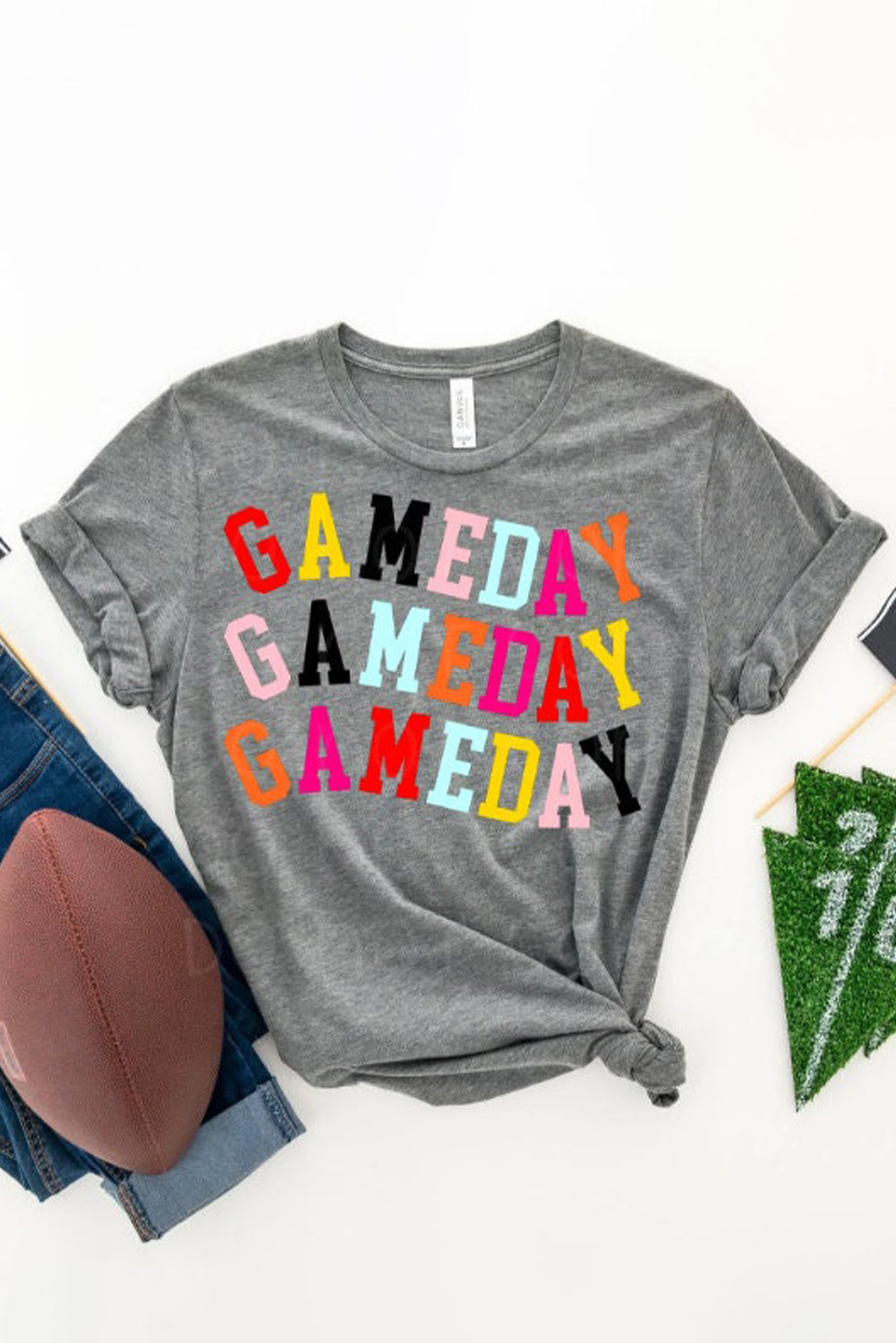 Gray Colorful GAME DAY Graphic Crew T Shirt by Wild and Free Boutique