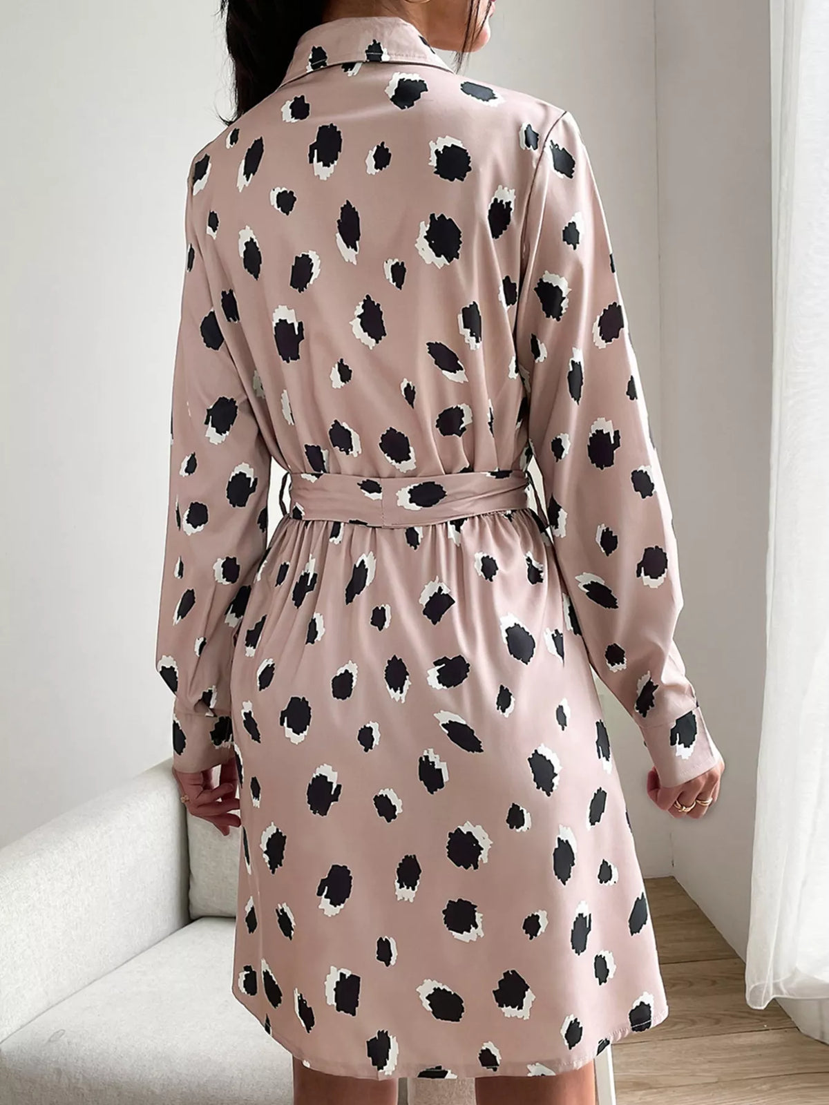 Printed Long Sleeve Mini Shirt Dress by Simply Love