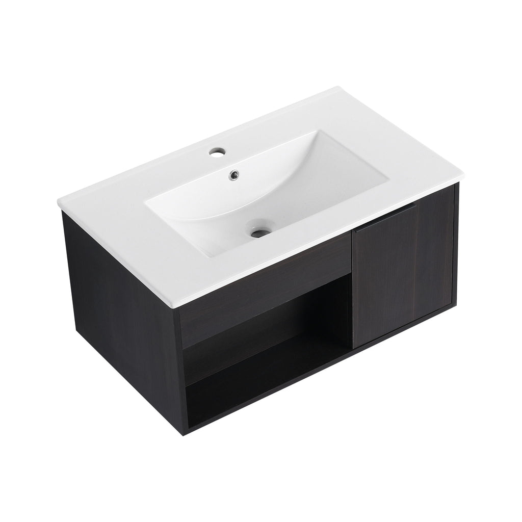 Wall Mounted Floating Bathroom Vanity With Open Shelf & Soft Close Door by Unique Piece Furniture