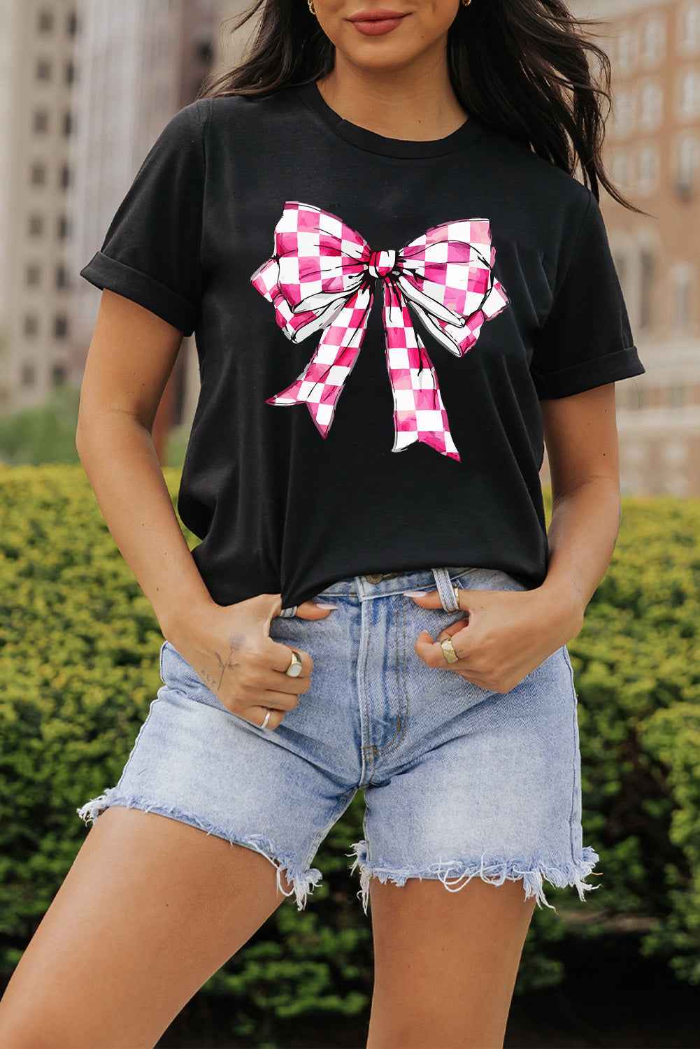 Bow Graphic Round Neck Short Sleeve T-Shirt by Wild and Free Boutique