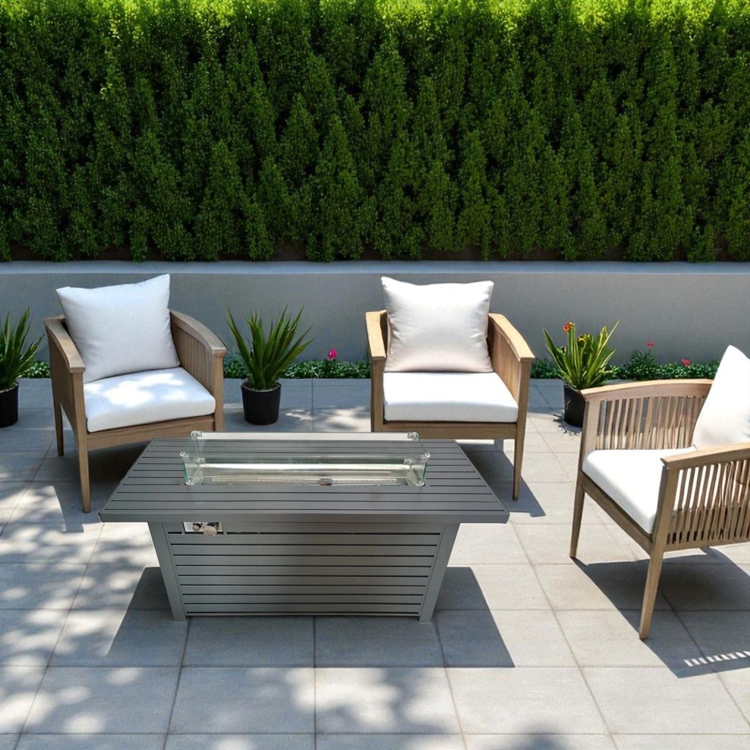 Outdoor Gas Fire Pit Table With Durable Construction And Lid - Gray by Unique Piece Furniture