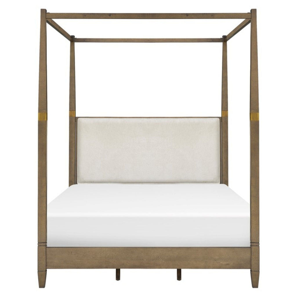 Queen Canopy Bed Frame With Upholstered Headboard - Brown by Unique Piece Furniture