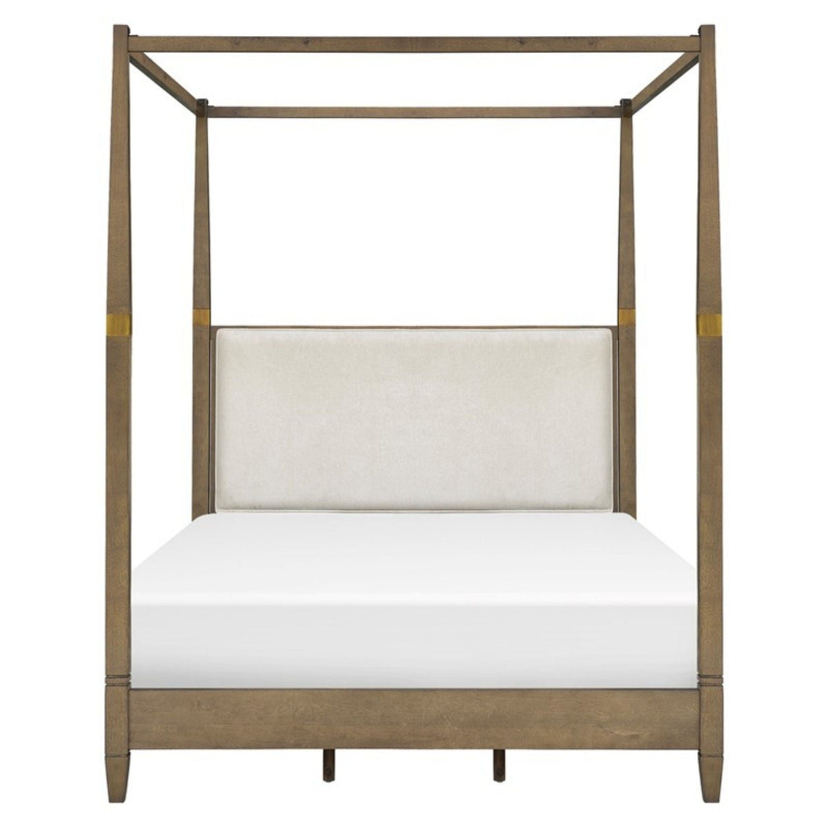Queen Canopy Bed Frame With Upholstered Headboard - Brown by Unique Piece Furniture