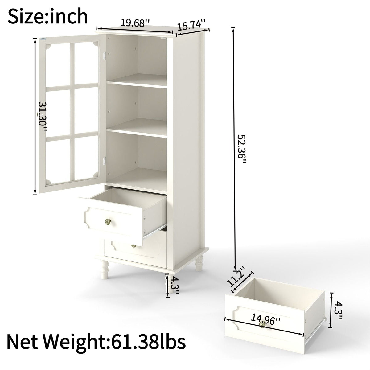 Minimalism Buffet Cabinet With Glass Doors And Double Drawer by Unique Piece Furniture