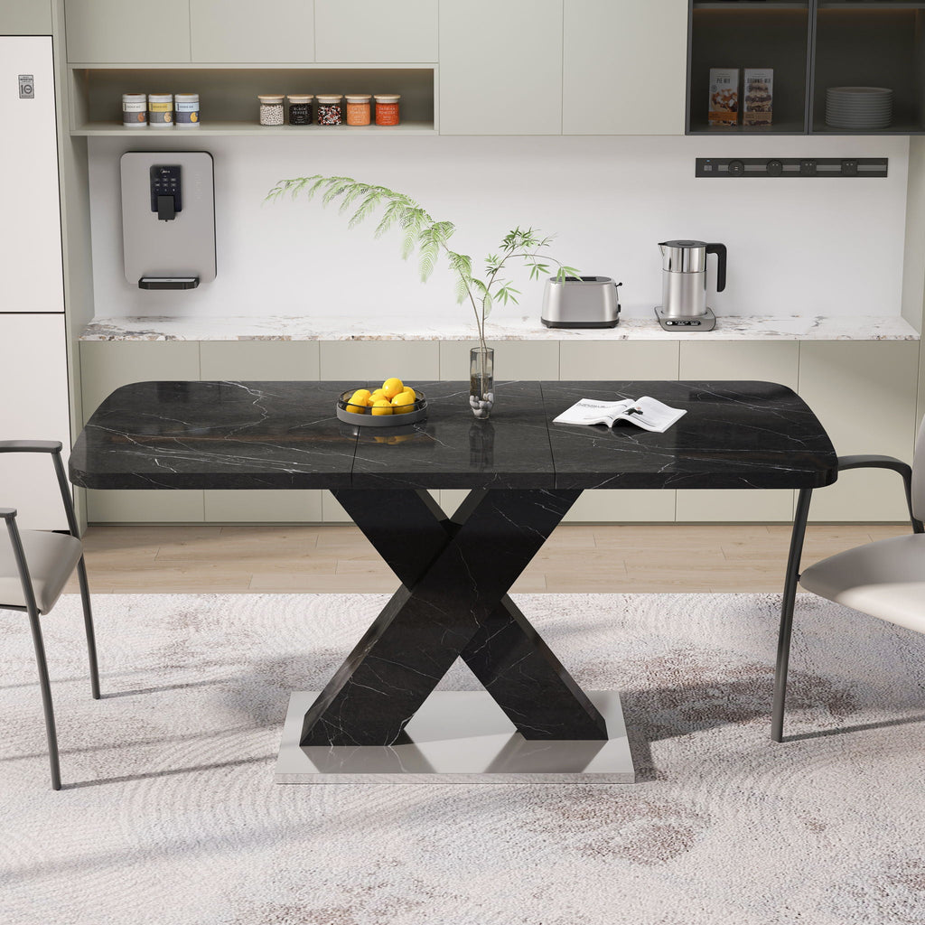 Modern Rectangle Dining Table With Stretchable TopAnd X Shape Legs by Unique Piece Furniture