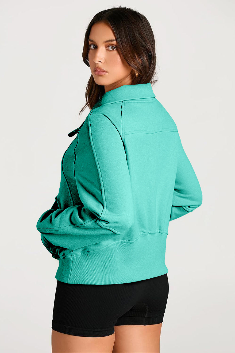 Smoke Green Quarter Zip Stand Neck Kangaroo Pocket Sweatshirt by Wild and Free Boutique