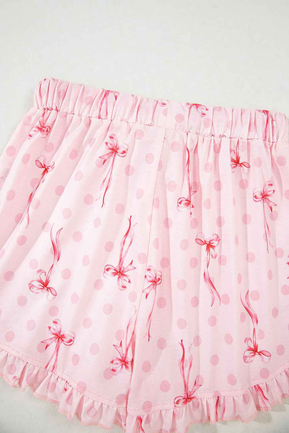 Pink Bow Print Contrast Pipping Short Pajamas Set by Wild and Free Boutique