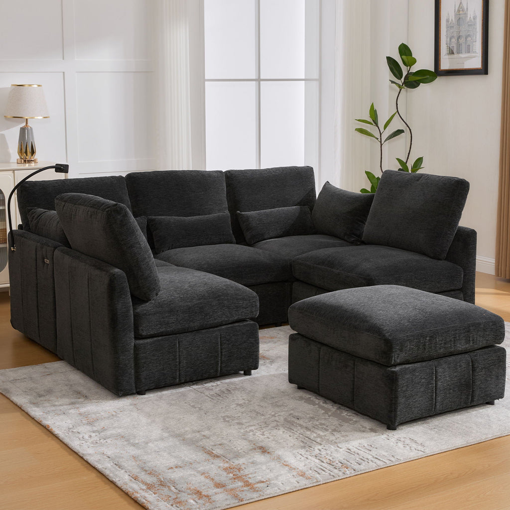 Modern Modular U-Shaped Sofa Bed With Movable Ottoman, USB Ports, Phone Holder by Unique Piece Furniture