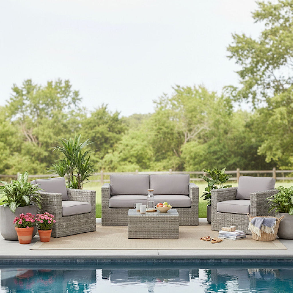 Wicker Seating Group Set With Table And Cushions by Unique Piece Furniture