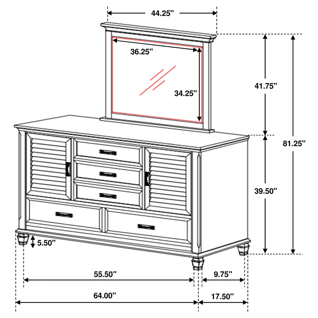 Franco 5-drawer Dresser with Mirror Distressed White by Unique Piece Furniture