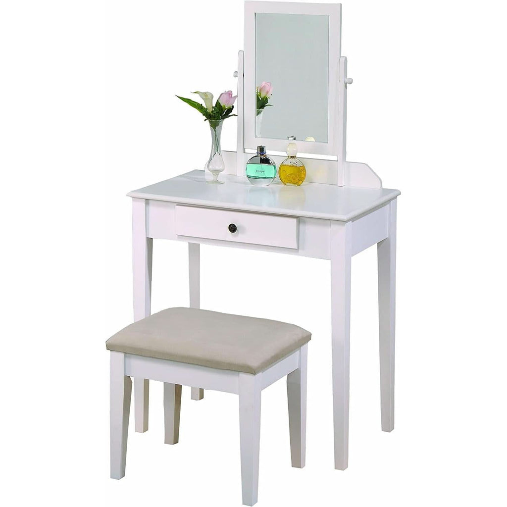White Transitional Vanity Table and Stool Set for Bedroom by ShipItFurniture