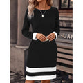 Fitted Color-Block Long-Sleeve Dress with Round Neckline by FitiqueFit