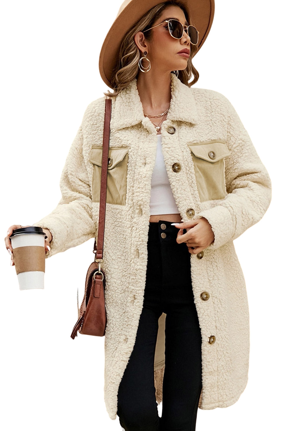 Blue Contrast Flap Pocket Single Breasted Teddy Coat by Dear-Lover Dropshipping