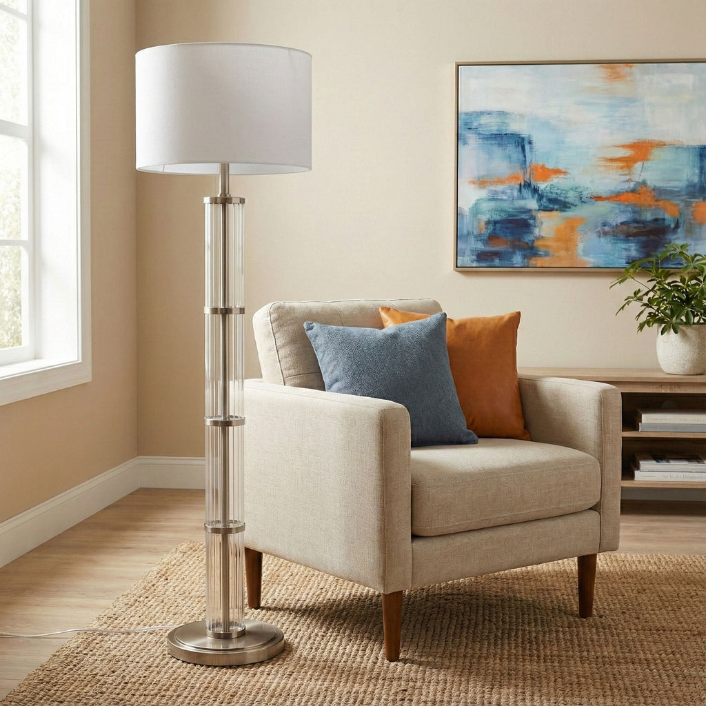 Nimbus - Floor Lamp With 3 Way Rotary Switch Clear Body Base - Silver Gray / White by Unique Piece Furniture