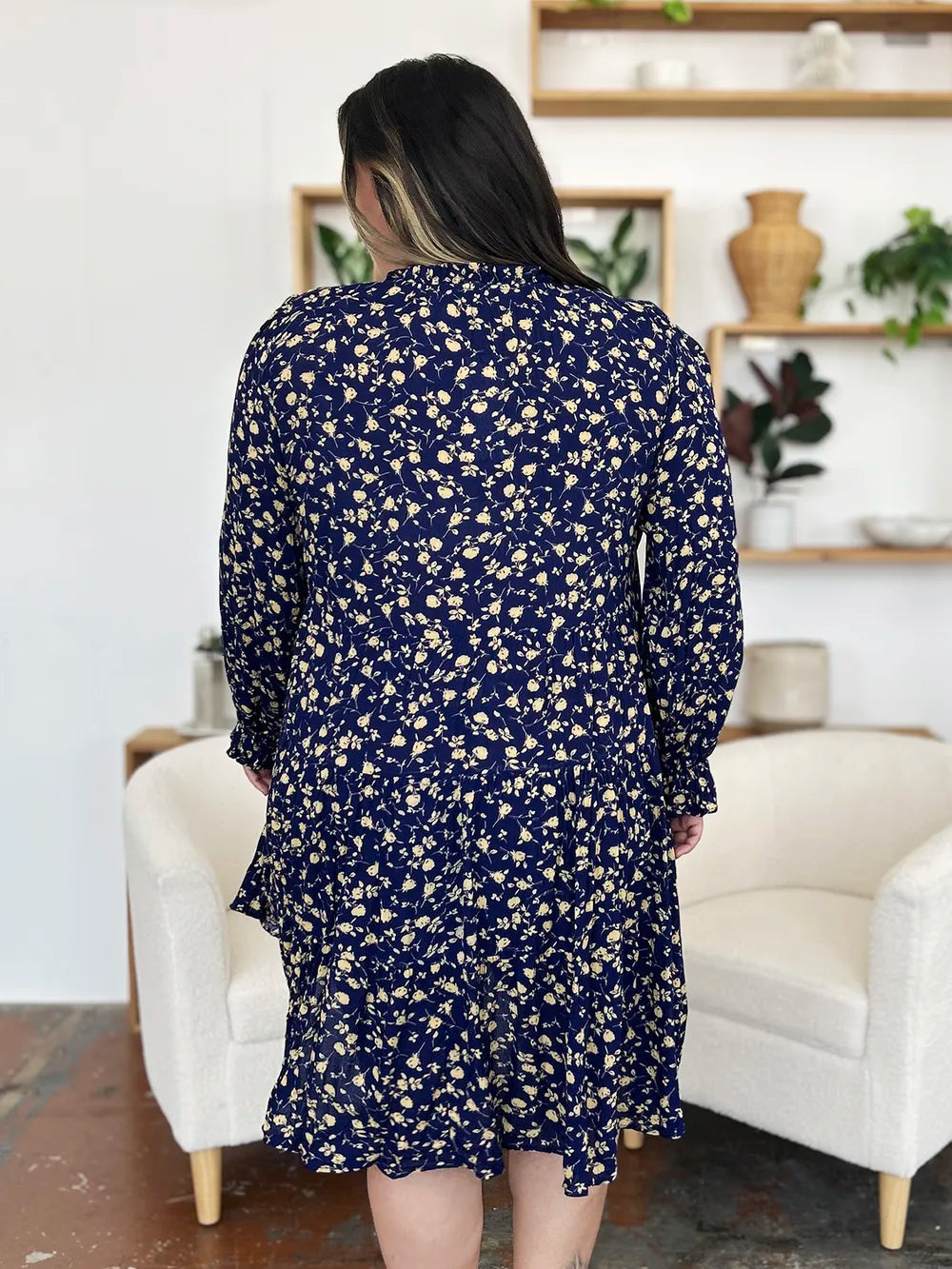 Double Take Full Size Printed Ruffle Hem Long Sleeve Tiered Dress by Wild and Free Boutique