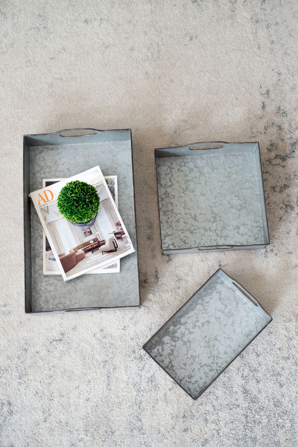 Decorative Galvanized Nesting Trays (Set of 3) - Gray by Unique Piece Furniture