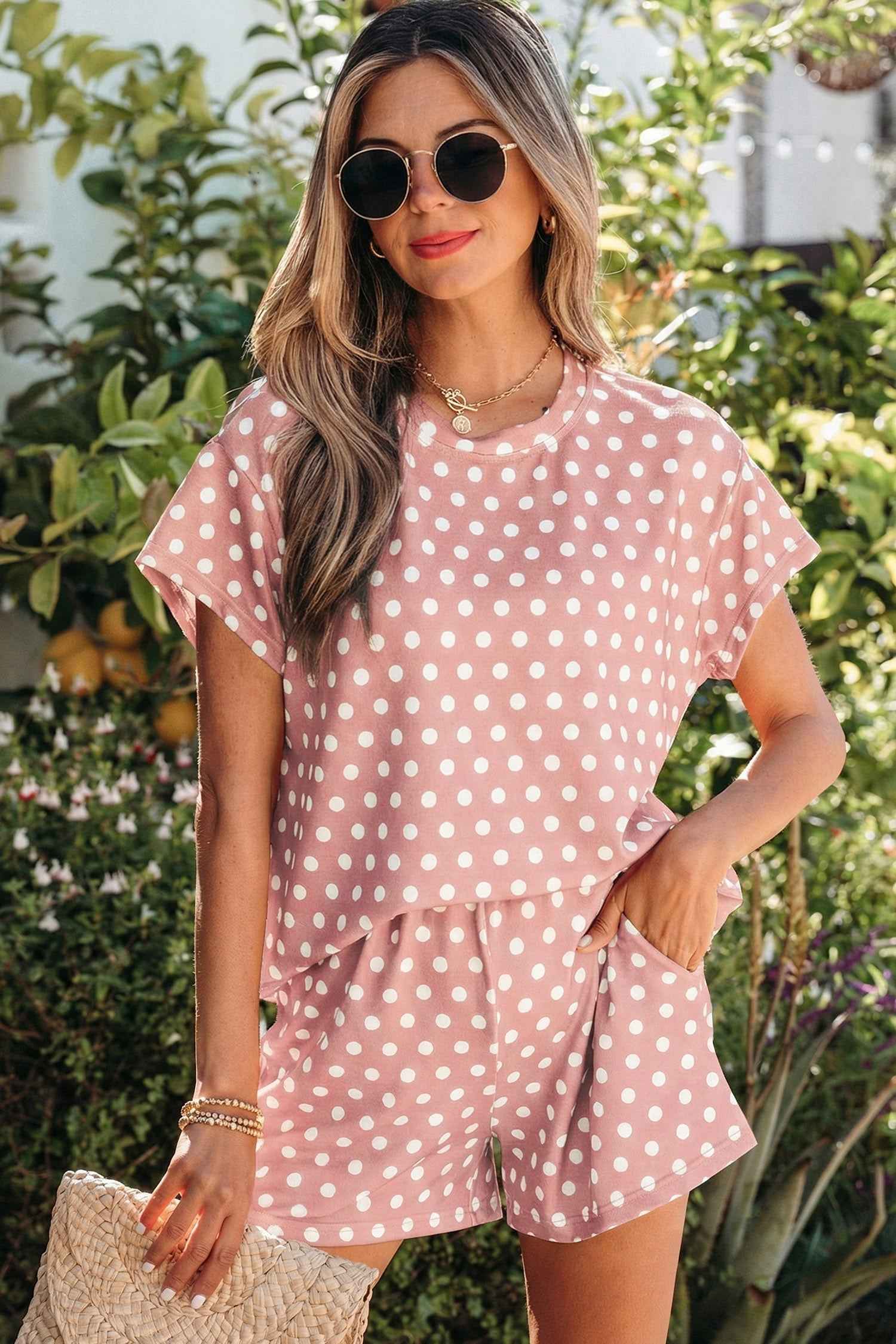 Purple Polka Dot Print Short Set by Wild and Free Boutique