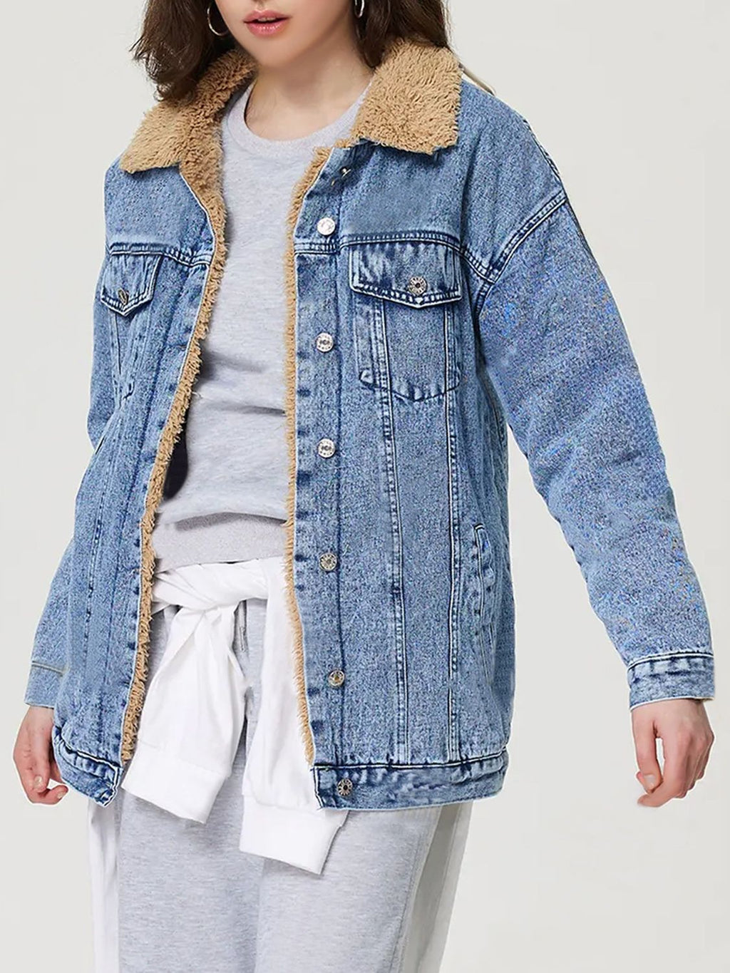 Button Up Collared Neck Plush Denim Jacket by Wild and Free Boutique