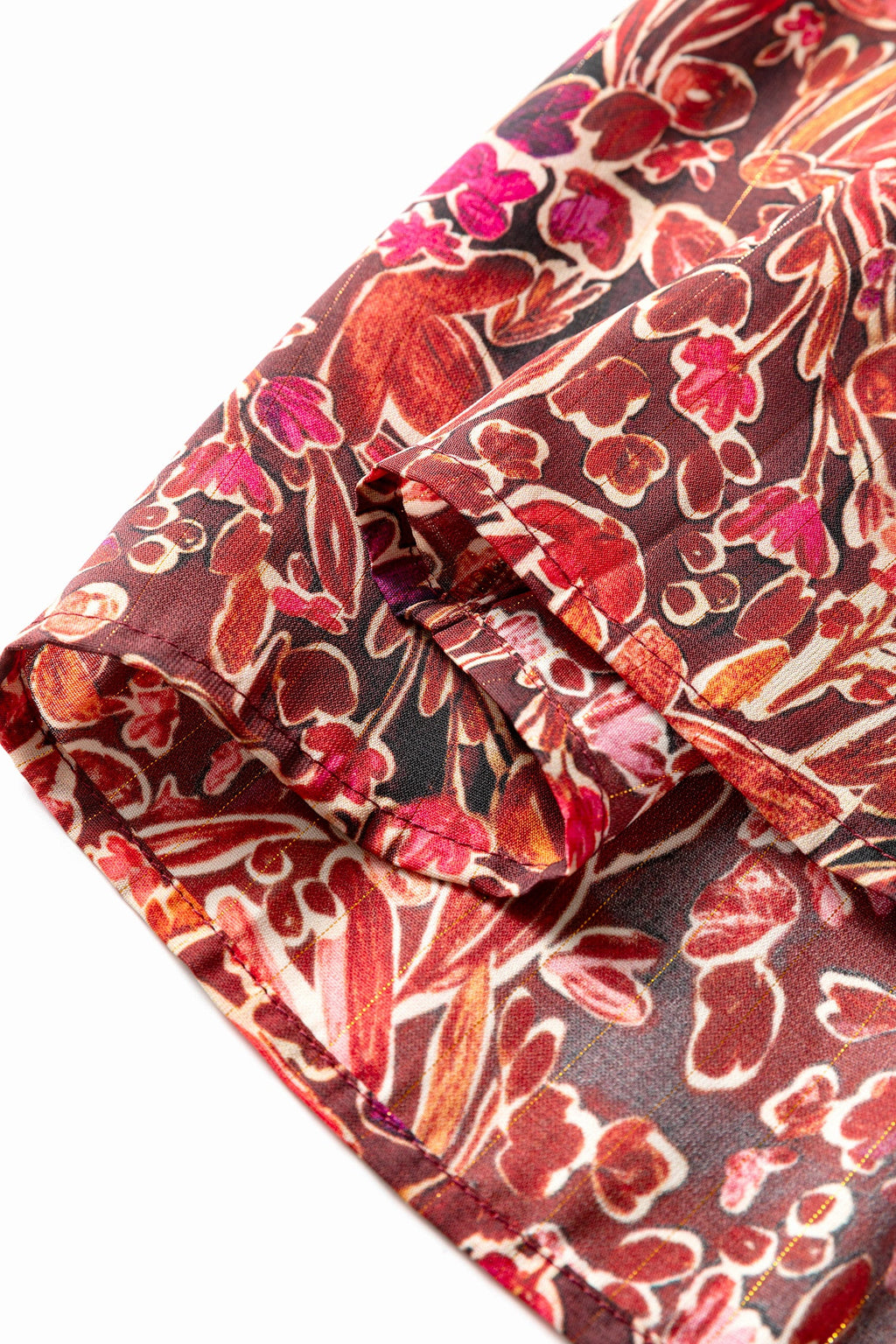 Red Floral Print Long Sleeve Shirred High Neck Loose Mini Dress by Wild and Free Boutique